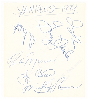 1979 New York Yankees Team Signed 5 x 4 Album Page With 7 Signatures Including Thurman Munson and Yogi Berra (Beckett)